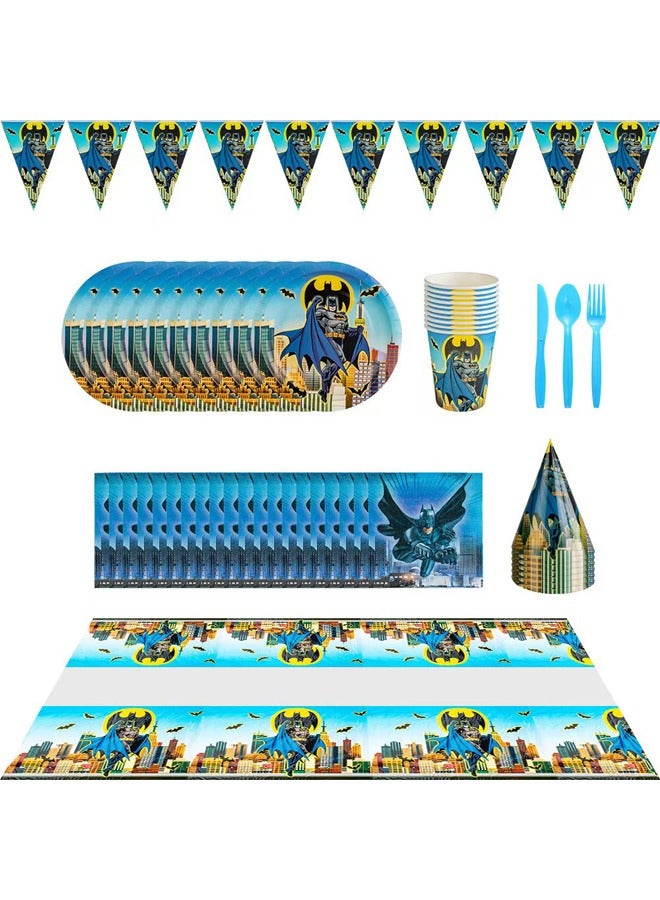 Zeemey Batman Theme Party Supplies for Kids,Batman Party Props Favor Table Decorations, Banner Paper Plates Napkins Cups Tablecloth Tableware Sports Set for 10 Guests,Party Decorations - Image 5