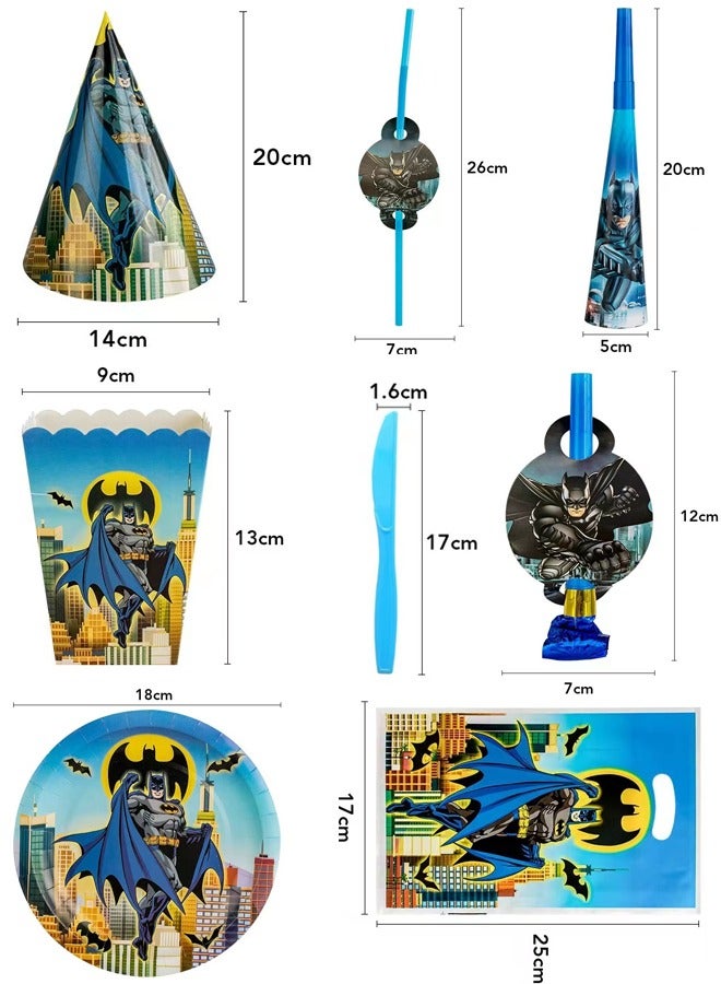 Zeemey Batman Theme Party Supplies for Kids,Batman Party Props Favor Table Decorations, Banner Paper Plates Napkins Cups Tablecloth Tableware Sports Set for 10 Guests,Party Decorations - Image 3