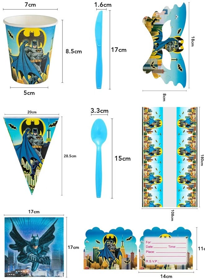 Zeemey Batman Theme Party Supplies for Kids,Batman Party Props Favor Table Decorations, Banner Paper Plates Napkins Cups Tablecloth Tableware Sports Set for 10 Guests,Party Decorations - Image 4