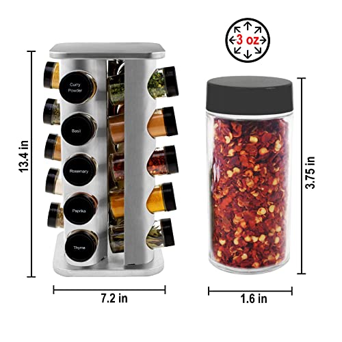 Orii 20 Jar Spice Rack with Spices Included - Revolving Tower Organizer for Kitchen Spices and Seasonings, (Stainless Steel) - Image 2