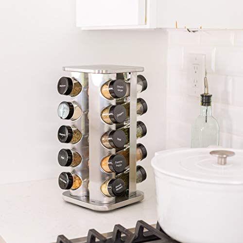 Orii 20 Jar Spice Rack with Spices Included - Revolving Tower Organizer for Kitchen Spices and Seasonings, (Stainless Steel) - Image 3