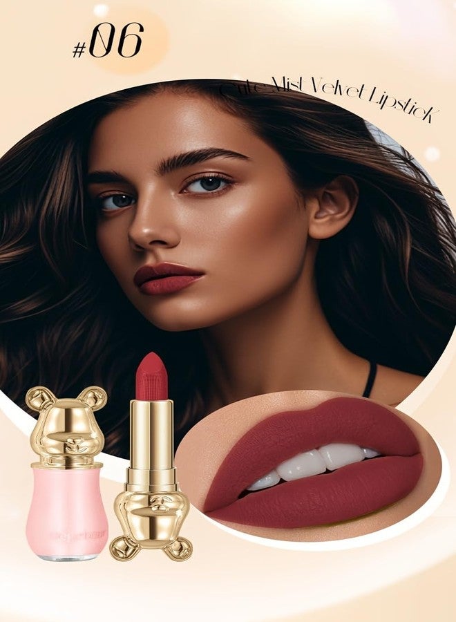 GEGE BEAR Cute Velvet Matte Lipsticks for Women, Matte Waterproof Smudgeproof Long Lasting Nude Brown Pink Red Maroon Crayon Velvet Smooth Bullet Lipstick (#06- CORAL SUNSET, PACK OF 1) - Image 3