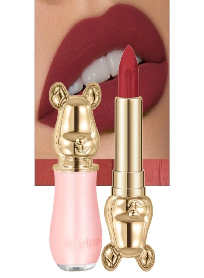 GEGE BEAR Cute Velvet Matte Lipsticks for Women, Matte Waterproof Smudgeproof Long Lasting Nude Brown Pink Red Maroon Crayon Velvet Smooth Bullet Lipstick (#06- CORAL SUNSET, PACK OF 1) - Image 1