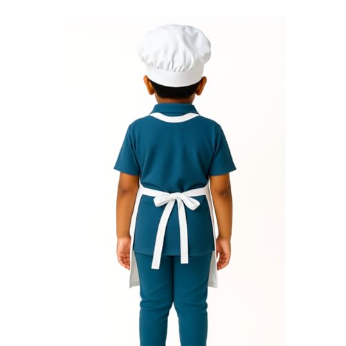 MAKSTILE Kids Apron with Chef Cap With Adjustable Neck Strap |Apron for Kids for Cooking, Baking, Painting & School Activities | Chef Apron for Girls & Boys | 3 to 6 Years | Size-50 x 37 cms (White) - Image 2