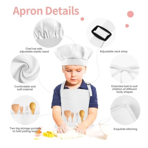 MAKSTILE Kids Apron with Chef Cap With Adjustable Neck Strap |Apron for Kids for Cooking, Baking, Painting & School Activities | Chef Apron for Girls & Boys | 3 to 6 Years | Size-50 x 37 cms (White) - Image 5