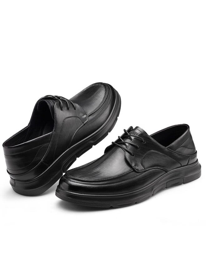 Strongman Qiangren Large Size Casual Leather Shoes, Breathable Cowhide Comfortable Lace-up Men's Shoes, Jda2387096, Black, Size 46 - Image 4
