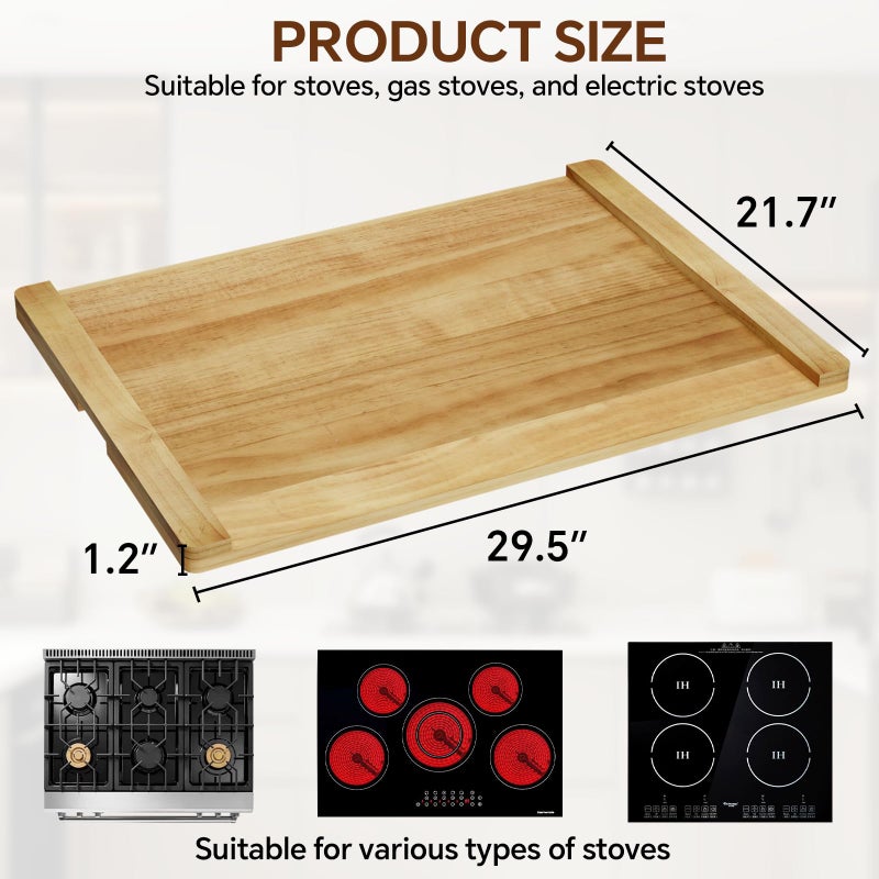 Oenalw Noodle Board - Stove Top Cover for Electric, Gas, Wooden Stove - Decorative Rustic Kitchen Serving Tray, 30'' * 22'', Bright Wood - Image 2