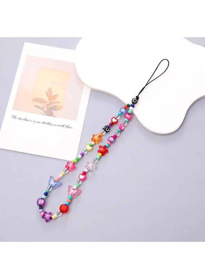 NIBEMINENT Beaded Phone Lanyard, Anti Lost Removable Wrist Strap,K057 Butterfly Star Bracelet Pendant, Phone Keychain Lanyard