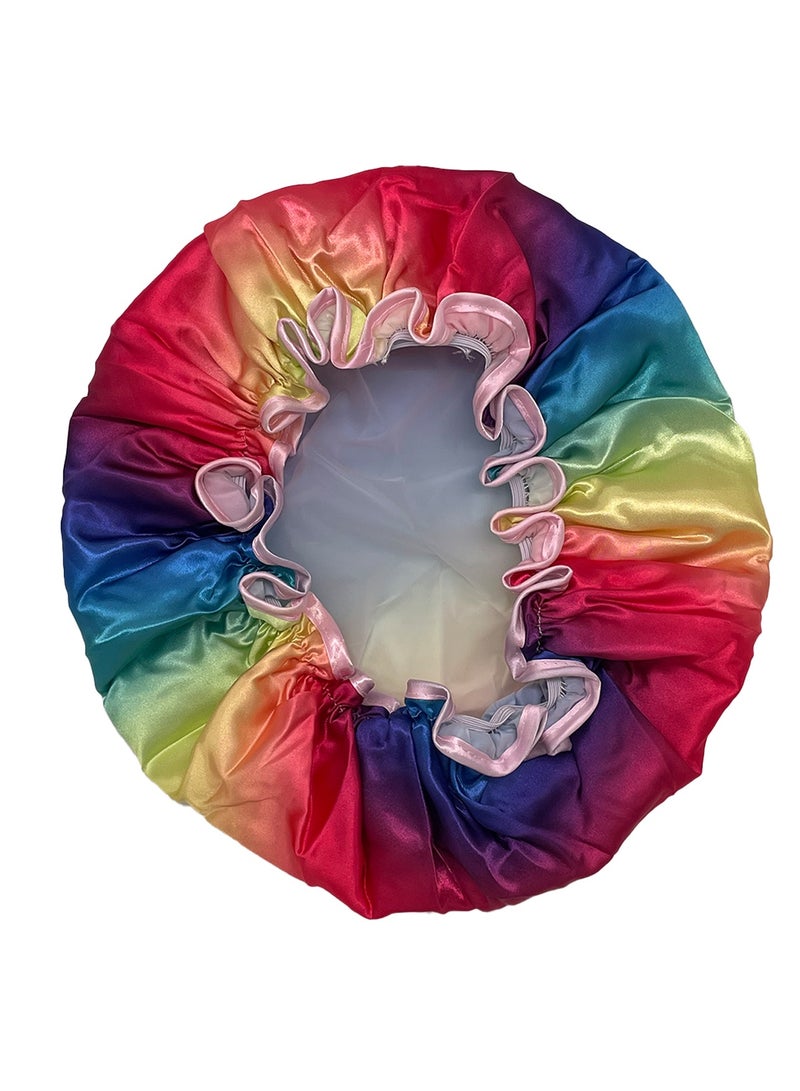 Women Shower Cap for Long Hair,Double Layer Waterproof, Reusable, Washable Shower Cap（rainbow） - Image 5