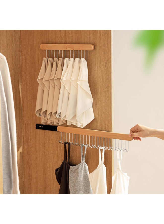 Pull Out Bra Hanger, for Closet, Sliding Hooks Rack, for Belt Ties Tank Top Scarf Jewelry, Space Saving Organizr, for Wardrobe Cabinet, Right Side 12 Hooks Rail, 2 Pcs - Image 1