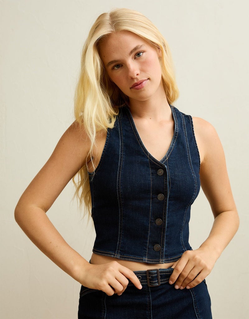 American Eagle AE Button-Up Denim Vest - Image 1