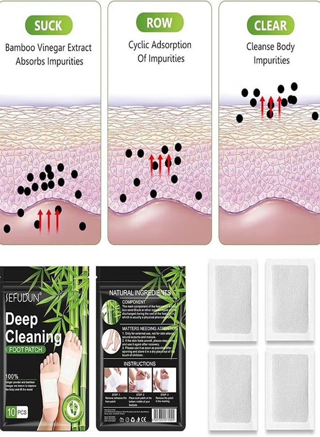 Sefudun Natural Bamboo Vinegar Ginger Powder Foot Pads | Deep Cleansing Foot Paches For Stress Relief, Better Sleep Suitable For Travel Or Home Use（10 Pieces） - Image 3