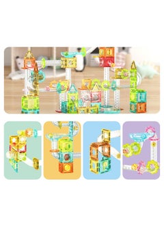 PicassoTiles PicassoTiles 60pc Magnetic Tiles Marble Run Travel Size Construction Playset (60 Pieces)  - Image 2