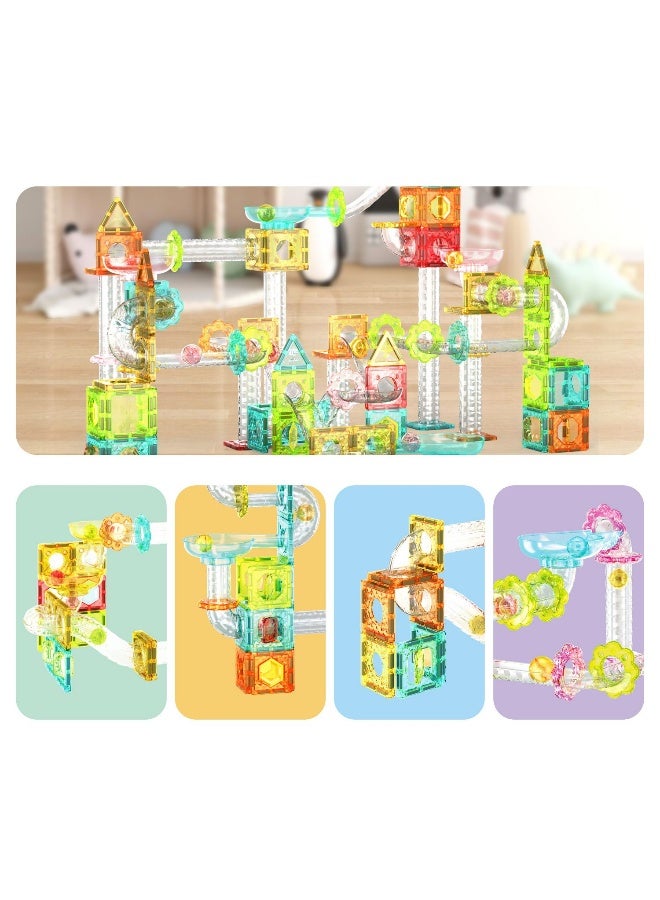 PicassoTiles PicassoTiles 60pc Magnetic Tiles Marble Run Travel Size Construction Playset (60 Pieces)  - Image 2