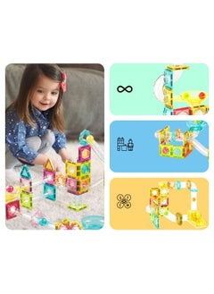 PicassoTiles PicassoTiles 60pc Magnetic Tiles Marble Run Travel Size Construction Playset (60 Pieces)  - Image 3