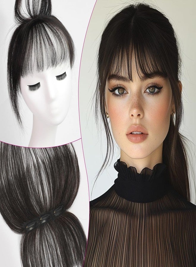 EMMOR Clip in Bangs, 100% Human Hair Bangs with 3 Non-slip Clips, 360°Cover Top HairPieces with 5 inch Wispy Fringes for enhancing Women's Facial Features(Natural Black) - Image 1