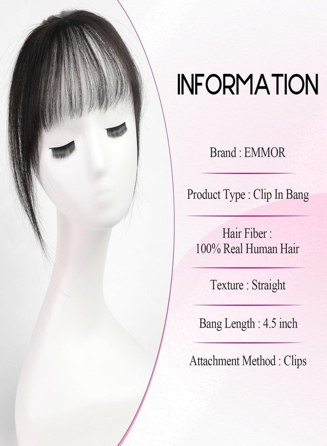 EMMOR Clip in Bangs, 100% Human Hair Bangs with 3 Non-slip Clips, 360°Cover Top HairPieces with 5 inch Wispy Fringes for enhancing Women's Facial Features(Natural Black) - Image 2