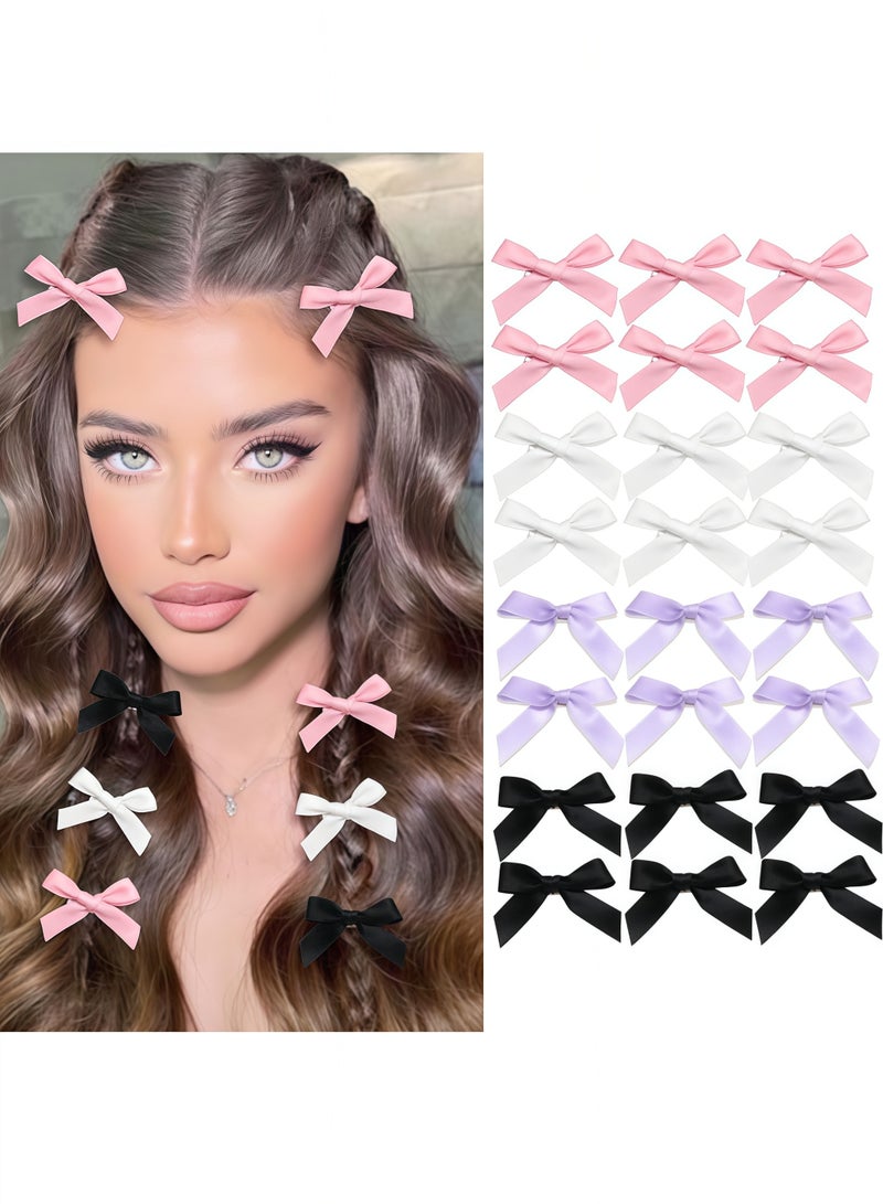 Lesha 24PCS Bow Hair Clips, Pink Satin Material Mini Bowknot Ribbons for Hair Design, Non-Slip Hair Clips Cute Barrettes for Women and Girls - Image 1
