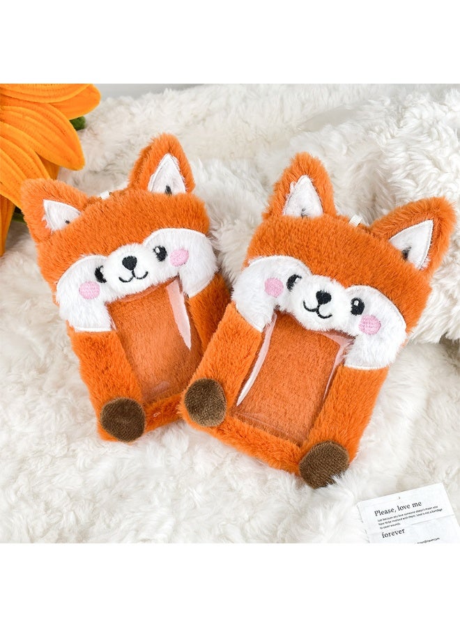 NIBEMINENT 1 - Piece Cute Plush Fox Kpop Photo Card Holder Pendant Key Chain ID Badge Holder ID Card Holder Photo Card Protector for School ID Office ID Access Card for Women Girls - Image 2