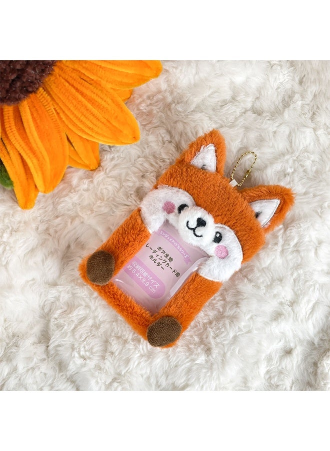 NIBEMINENT 1 - Piece Cute Plush Fox Kpop Photo Card Holder Pendant Key Chain ID Badge Holder ID Card Holder Photo Card Protector for School ID Office ID Access Card for Women Girls - Image 1
