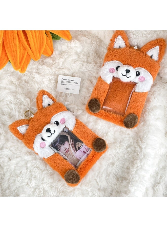 NIBEMINENT 1 - Piece Cute Plush Fox Kpop Photo Card Holder Pendant Key Chain ID Badge Holder ID Card Holder Photo Card Protector for School ID Office ID Access Card for Women Girls - Image 3