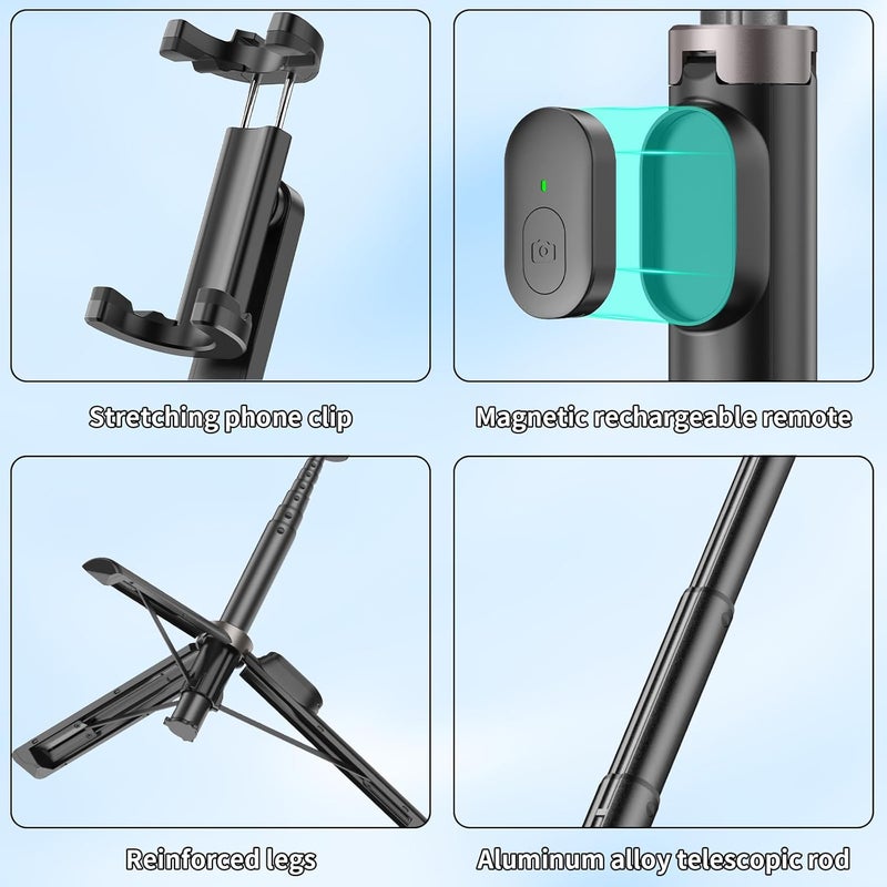 TONEOF Mini Selfie Stick Tripod, Cellphone Tripod Stand with Remote, Phone Tripod Stand Portable for Group Selfie/Live Streaming/Video Recording Compatible with All Smartphone - Image 3