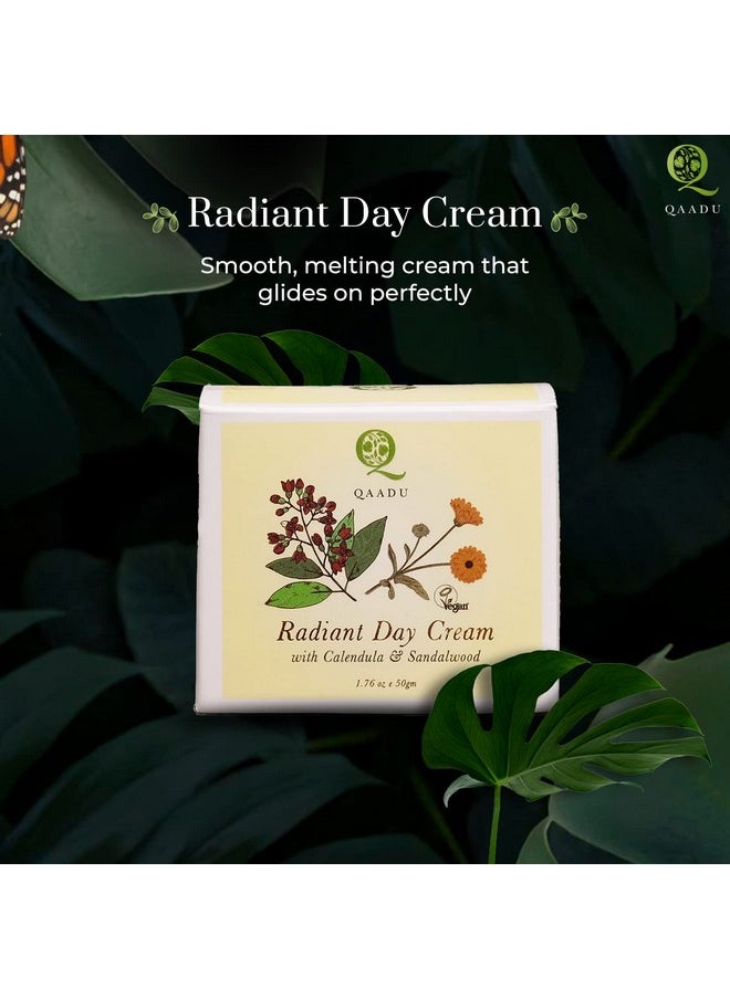 QAADU Radiant Day Cream | For Nourished, Healthy, Hydrated & Youthful Skin I Ideal For All Skin Types I Lightweight, With Calendula & Sandalwood Extracts | 50 Gm |  - Image 2