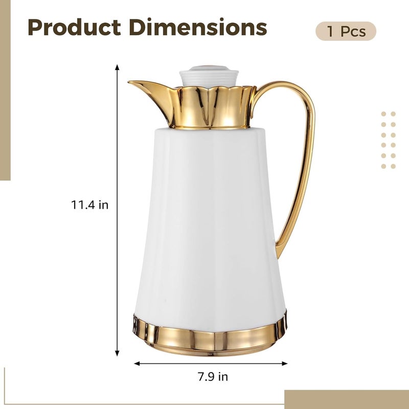 Arabic-Style Coffee Pot, 33.82 Fl Oz Thermal Carafe, Insulated Vacuum Flask with Double-Walled Insulation, Wide Mouth, No Drip, White & Gold, Housewarming Ornaments - Image 4
