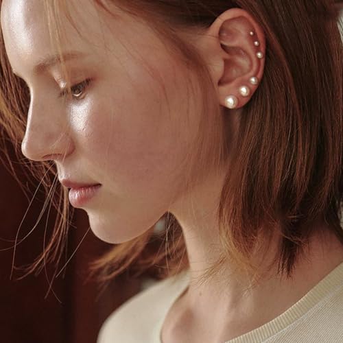 Senteria 925 Sterling Silver Pearl Earrings Studs Set Hypoallergenic Small Stud Earrings Lightweight Shiny Earrings Studs for Women 6 Pairs 3-10MM - Image 2