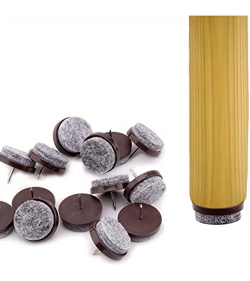 Brown Felt Chair Leg Floor Protectors 24mm 28 PCS Straight Leg Furniture Table Pads With Nails - Image 1