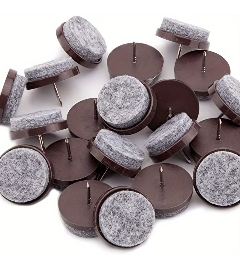 Brown Felt Chair Leg Floor Protectors 24mm 28 PCS Straight Leg Furniture Table Pads With Nails - Image 2