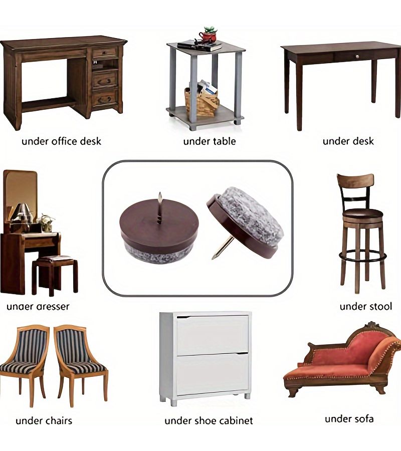 Brown Felt Chair Leg Floor Protectors 24mm 28 PCS Straight Leg Furniture Table Pads With Nails - Image 5