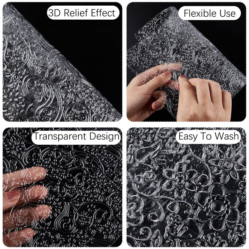 Ocmoiy 6 Pack Fondant Texture Sheets Floral Cake Impression Mats Rose Vine Lace Fondant Embossing Molds for Cake Decorating, Chocolate, Gum Paste, Wedding Cookies - Image 3