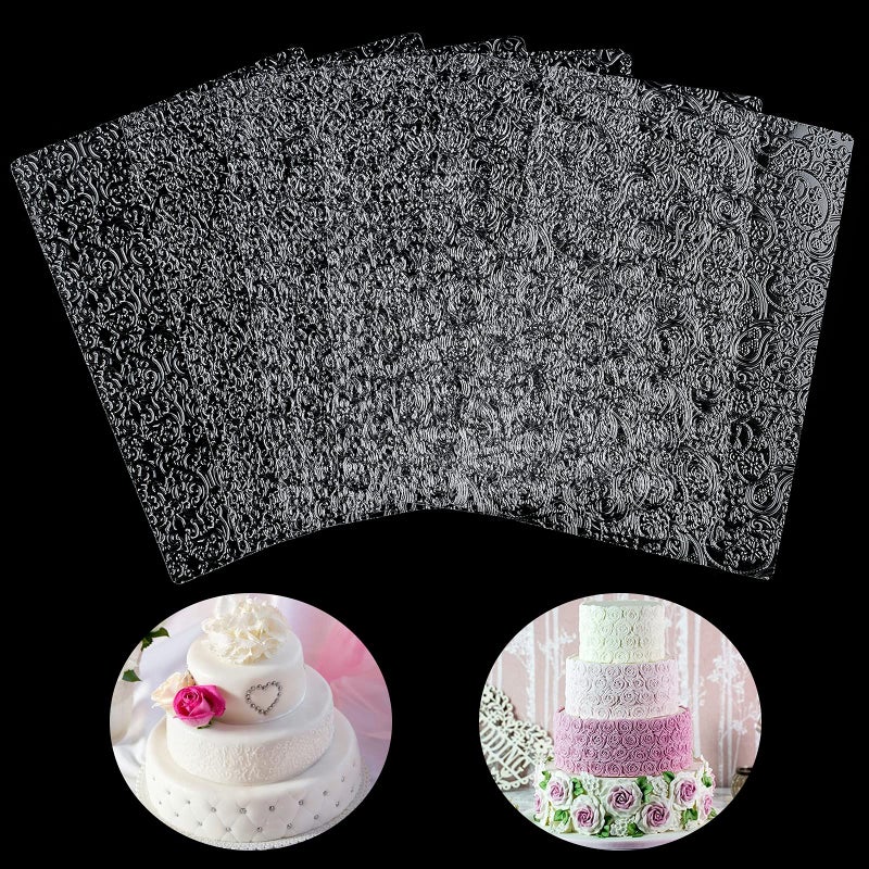 Ocmoiy 6 Pack Fondant Texture Sheets Floral Cake Impression Mats Rose Vine Lace Fondant Embossing Molds for Cake Decorating, Chocolate, Gum Paste, Wedding Cookies - Image 4