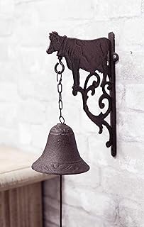 Ebros Gift Cast Iron Rustic Vintage Western Farmhouse Bovine Cow Door Wall Dinner Yard Bell Outdoor Southwestern Farm - Image 1