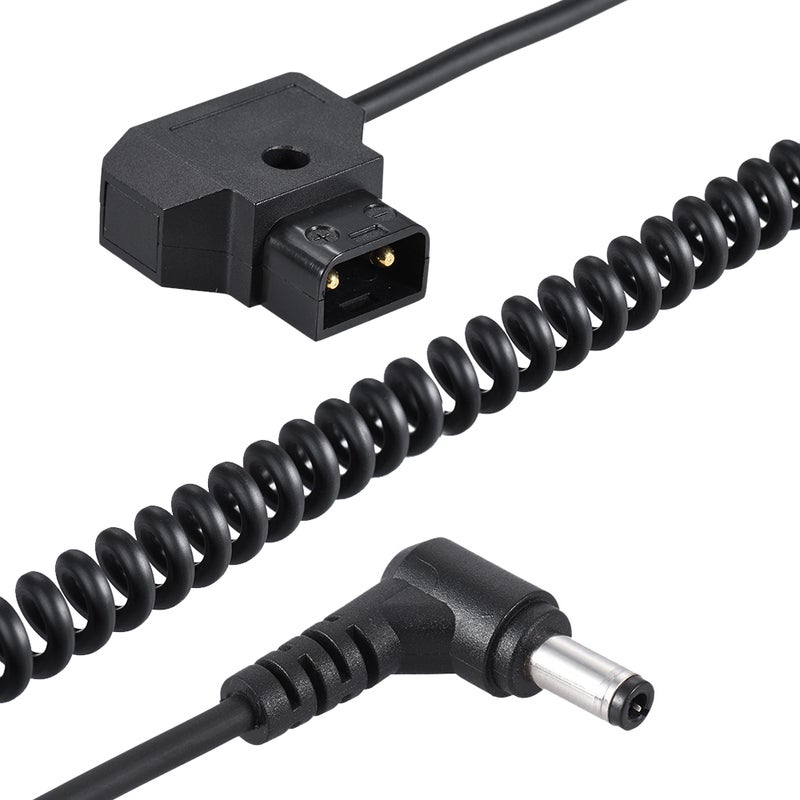 Coiled 98cm/38.5inch D-Tap 2Pin Male to DC 5.5* 2.1mm Adapter Cable Extension Elastic Line Accessory Replacement for V-Mount Battery DSLR Cage Rig Power Supply - Image 1