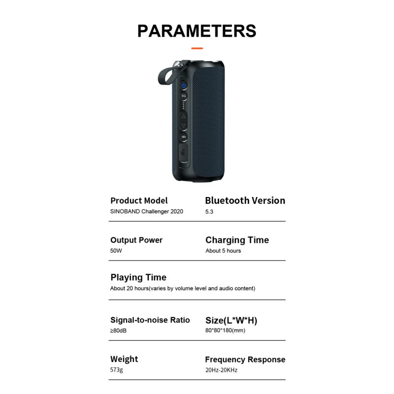 سينو باند سماعات بلوتوث محمولة 50 واط مقاومة للماء IPX7 - سماعة بلوتوث صوت HIFI محيطي 360 درجة للمغامرات في الهواء الطلق والتخييم والشاطئ - Image 3