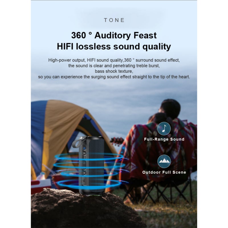 سينو باند سماعات بلوتوث محمولة 50 واط مقاومة للماء IPX7 - سماعة بلوتوث صوت HIFI محيطي 360 درجة للمغامرات في الهواء الطلق والتخييم والشاطئ - Image 5