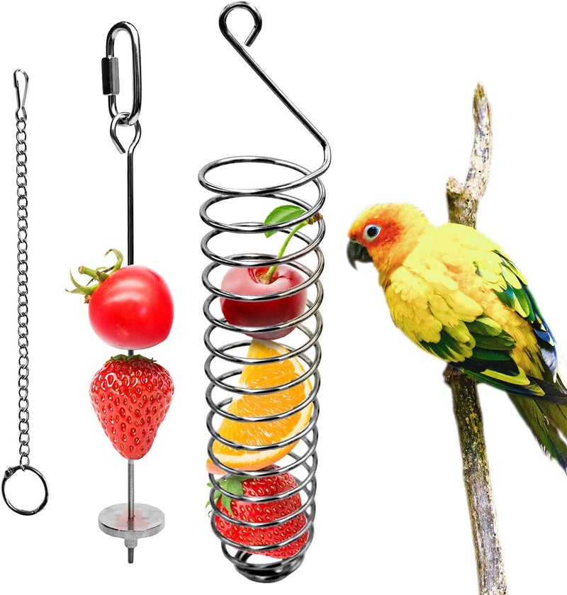 Bac-kitchen Stainless Steel Bird Food Holder, Parrot Foraging Toy, Hanging Basket, 9.84 in L, 7.87 in W, 82g Weight, Activity Clasp, Fits 12oz Bottle - Image 1