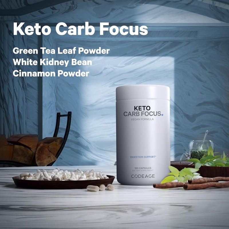 Codeage Keto Carb White Kidney Bean Green Tea  Cinnamon Bark Supplement Triple Action Keto Cheat Vegan Pills Ketogenic Low Carb Diet Sugar 3 Months Supply NonGMO GlutenFree 180 Capsules - Image 4