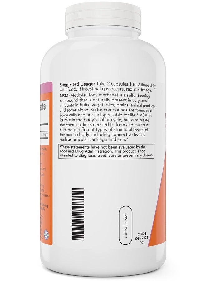 now MSM 1000mg, 400 Veg Capsules (Pack of 2) Methyl-Sulphonyl-Methane, Made in USA, Sulfur Supplement, Joint Health, Non-GMO, Vegan/Vegetarian Friendly - Image 3