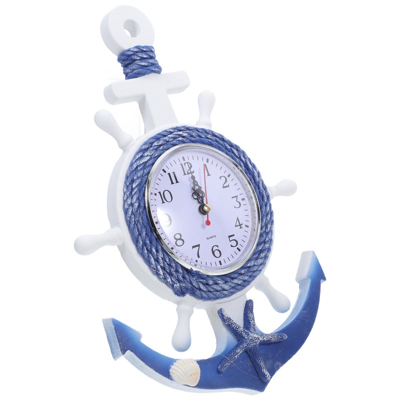 Boat Anchor Wall Clock Mediterranean Style Wall Hanging Clock Ornament for Home ( ) - Image 4