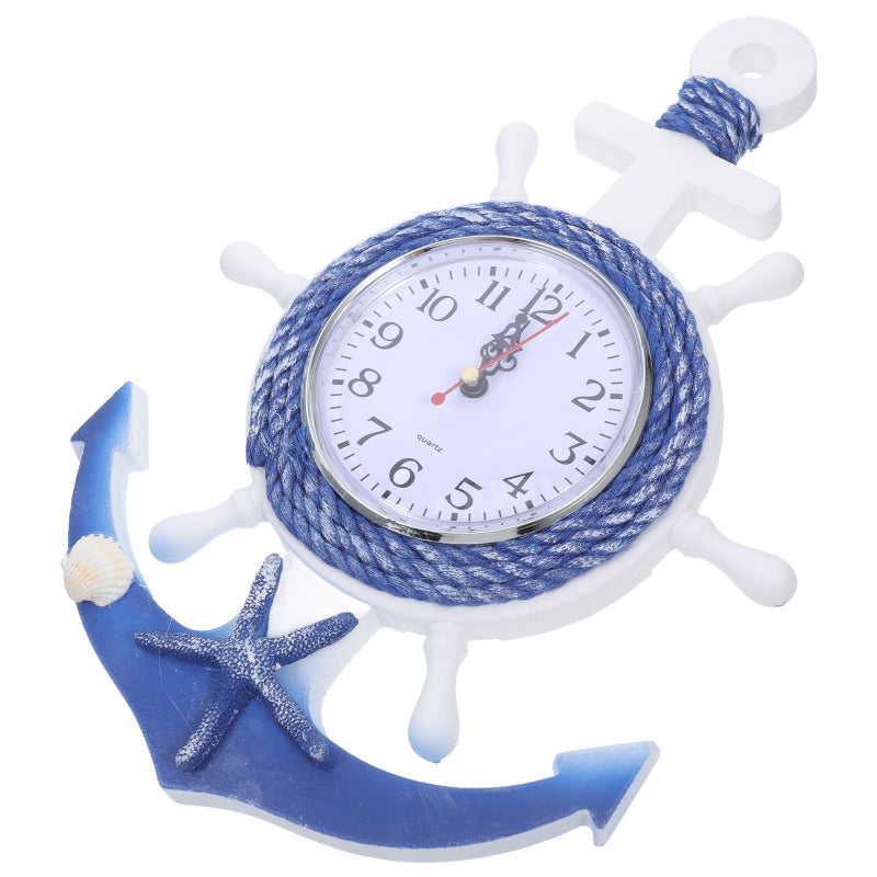 Boat Anchor Wall Clock Mediterranean Style Wall Hanging Clock Ornament for Home ( ) - Image 1