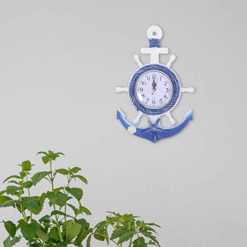 Boat Anchor Wall Clock Mediterranean Style Wall Hanging Clock Ornament for Home ( ) - Image 3