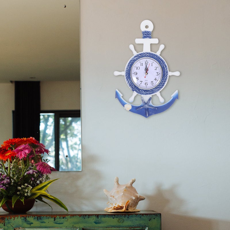 Boat Anchor Wall Clock Mediterranean Style Wall Hanging Clock Ornament for Home ( ) - Image 5