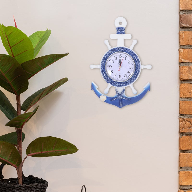 Boat Anchor Wall Clock Mediterranean Style Wall Hanging Clock Ornament for Home ( ) - Image 2