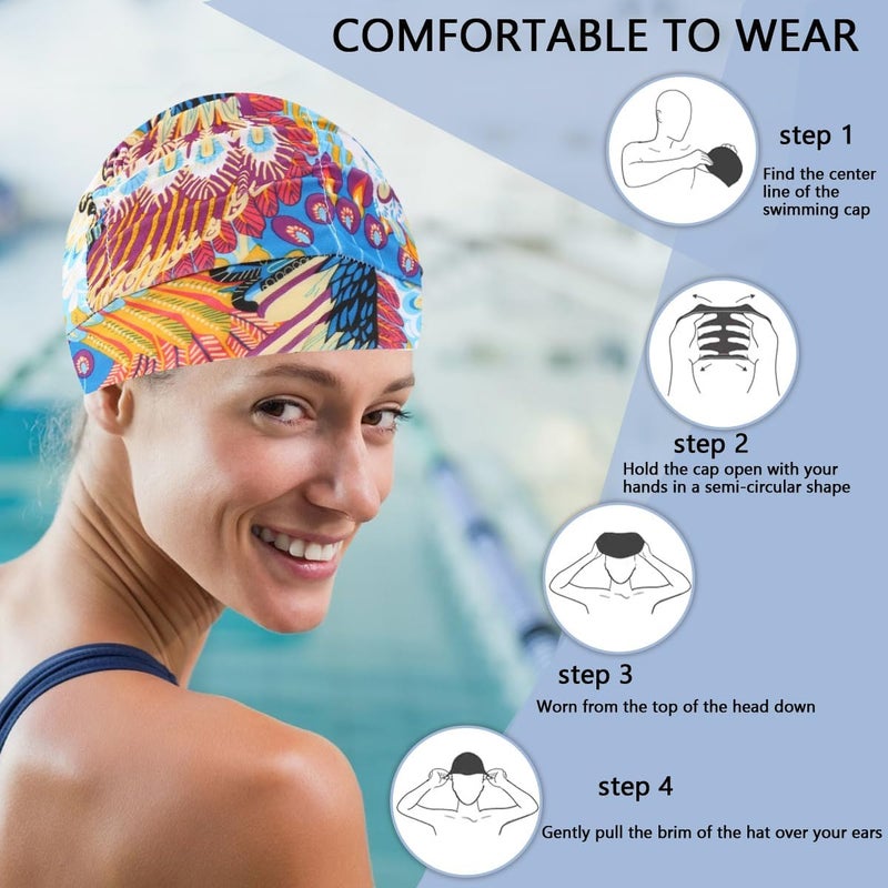 Ewandastore Colorful Pleated Nylon Cloth Swim Cap Large Swimming Cap Hot Spring Bathing Caps for Adult Men Women Long Hair - Image 3
