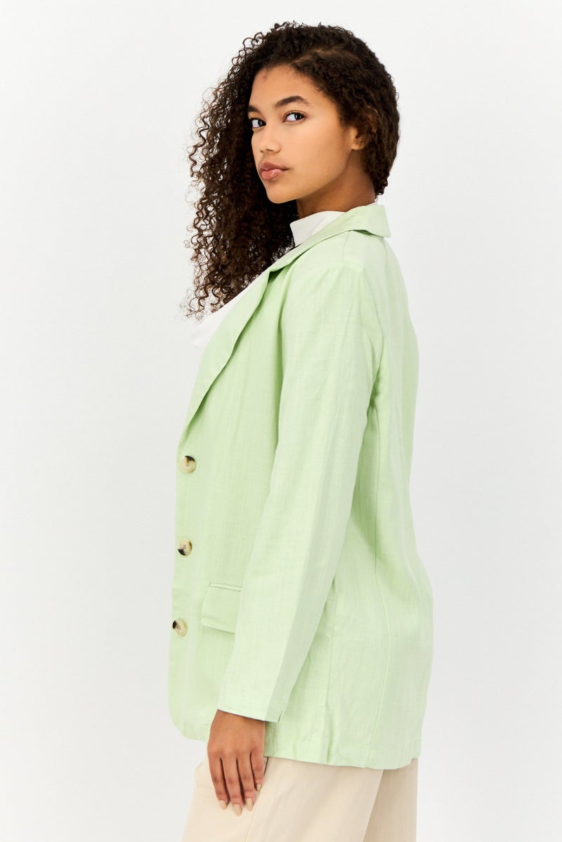 Asos Design Women Slim Fit Textured Blazer, Lime Green - Image 3