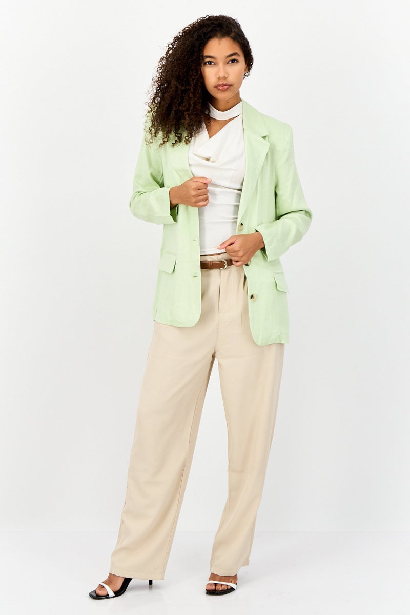 Asos Design Women Slim Fit Textured Blazer, Lime Green - Image 2