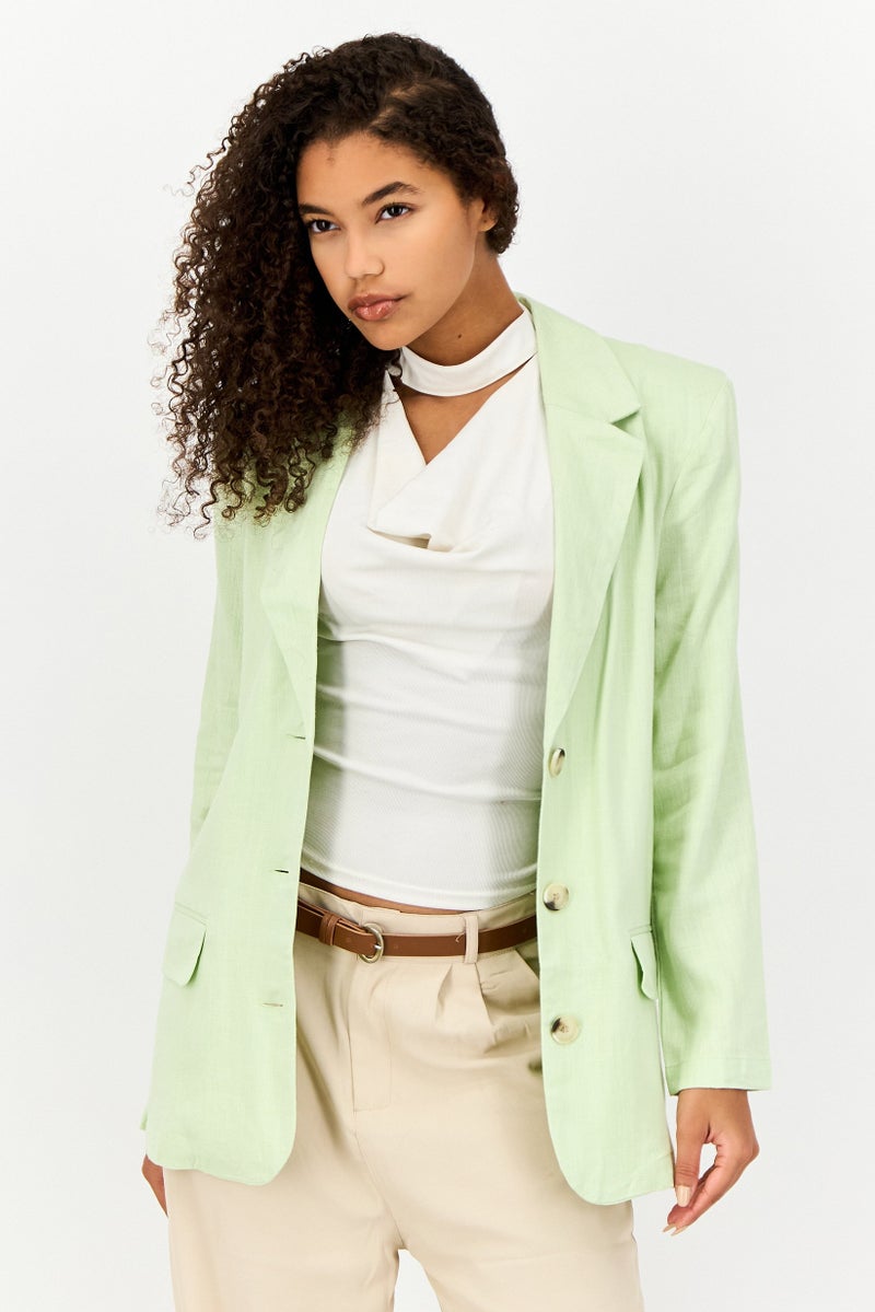 Asos Design Women Slim Fit Textured Blazer, Lime Green - Image 1